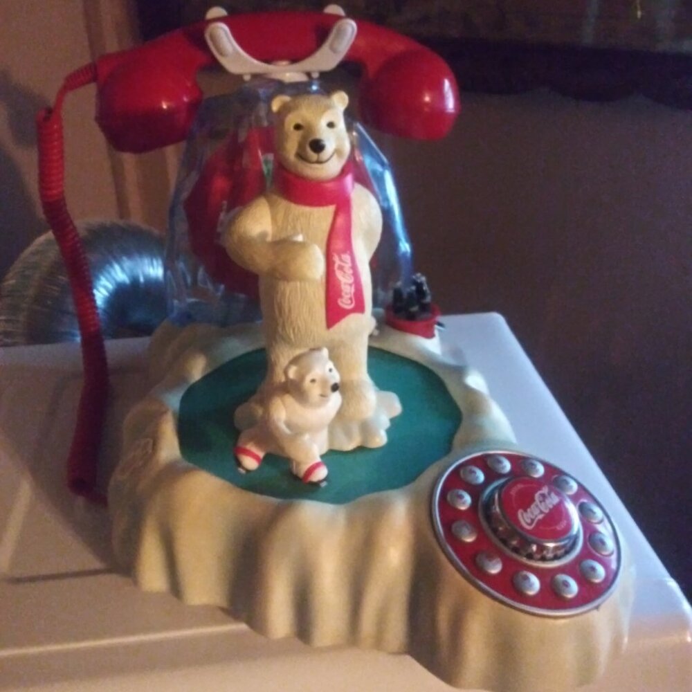 Coca Cola Soda Christmas Ice Skating Xmas Polar Bears Vintage Landline Phone